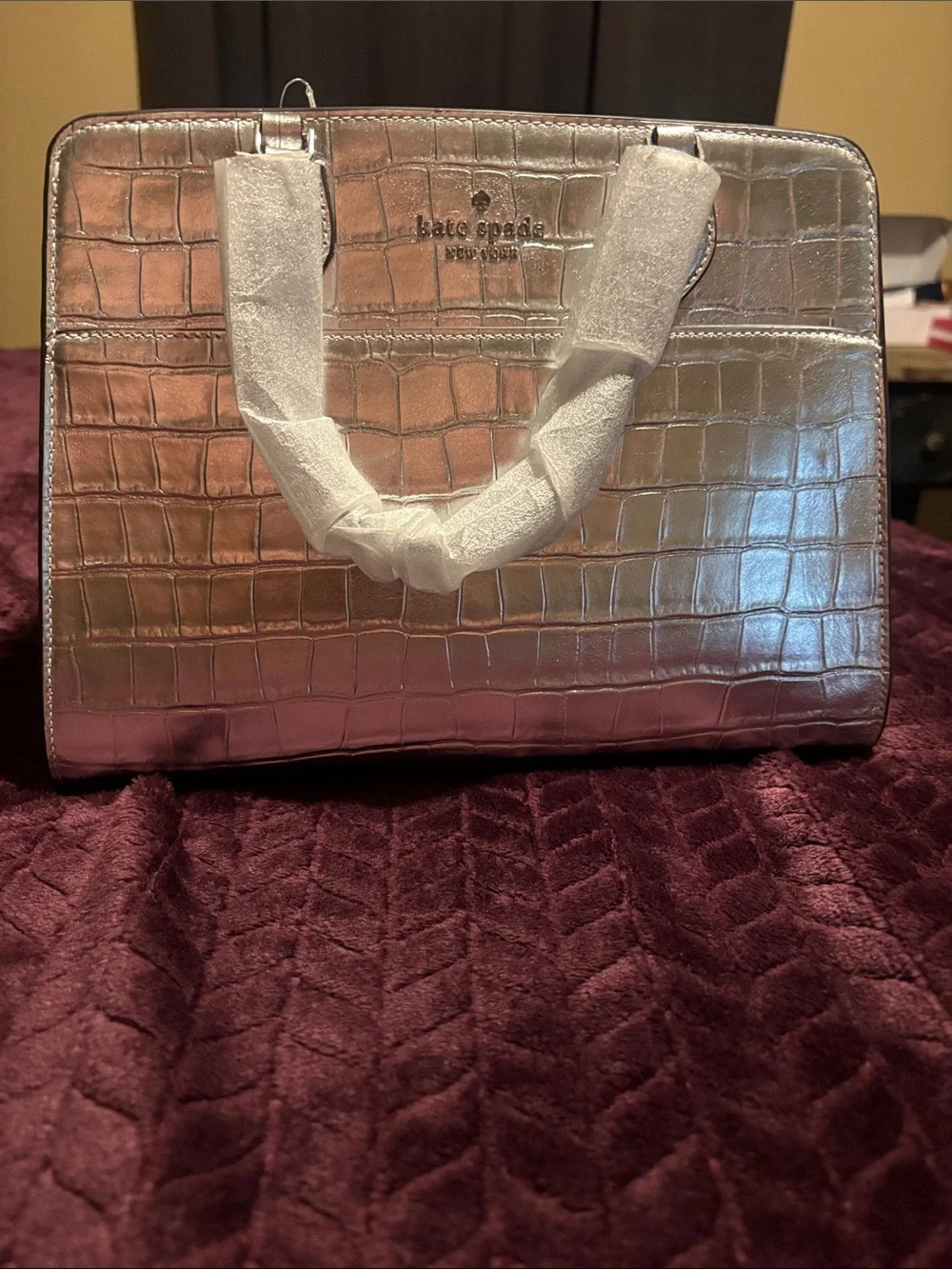 kate spade Metallic Silver Croc-Embossed Satchel